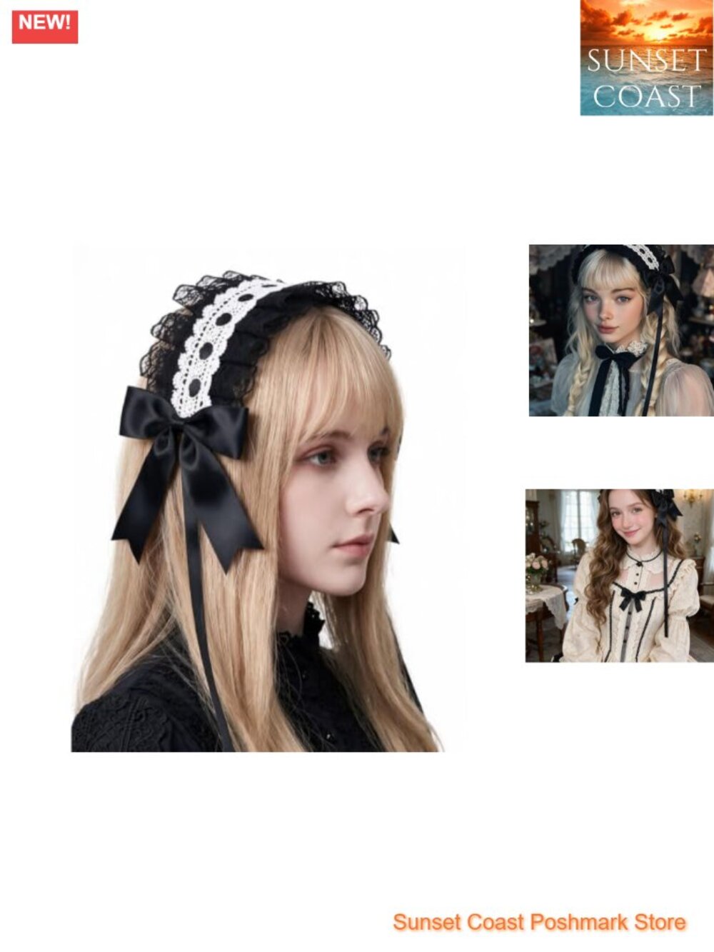 Black Lace Ruffled Headband Ribbon Knot Lolita Headdress Cosplay